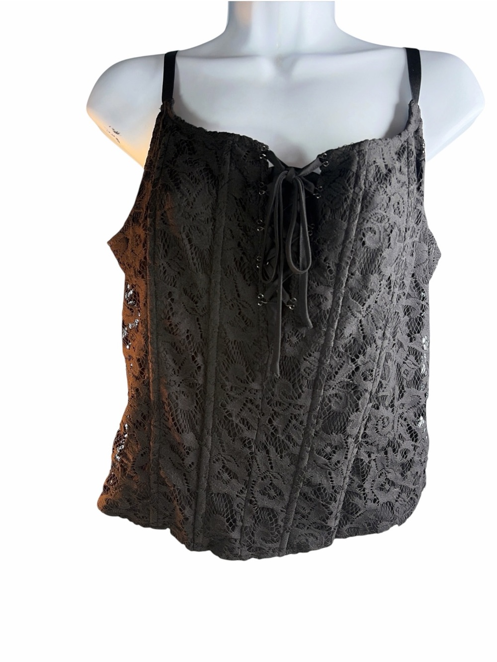 Torrid Black Lace Corset Top Women’s Sz L 12 Boning Lace Up Bustier Lingerie